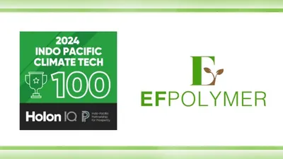 Seal of the 2024 Indo Pacific Climate Tech 100 next to the EF Polymer logo