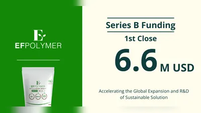 Sign for the $6.6 million Series B round next to a pack of EF Polymer